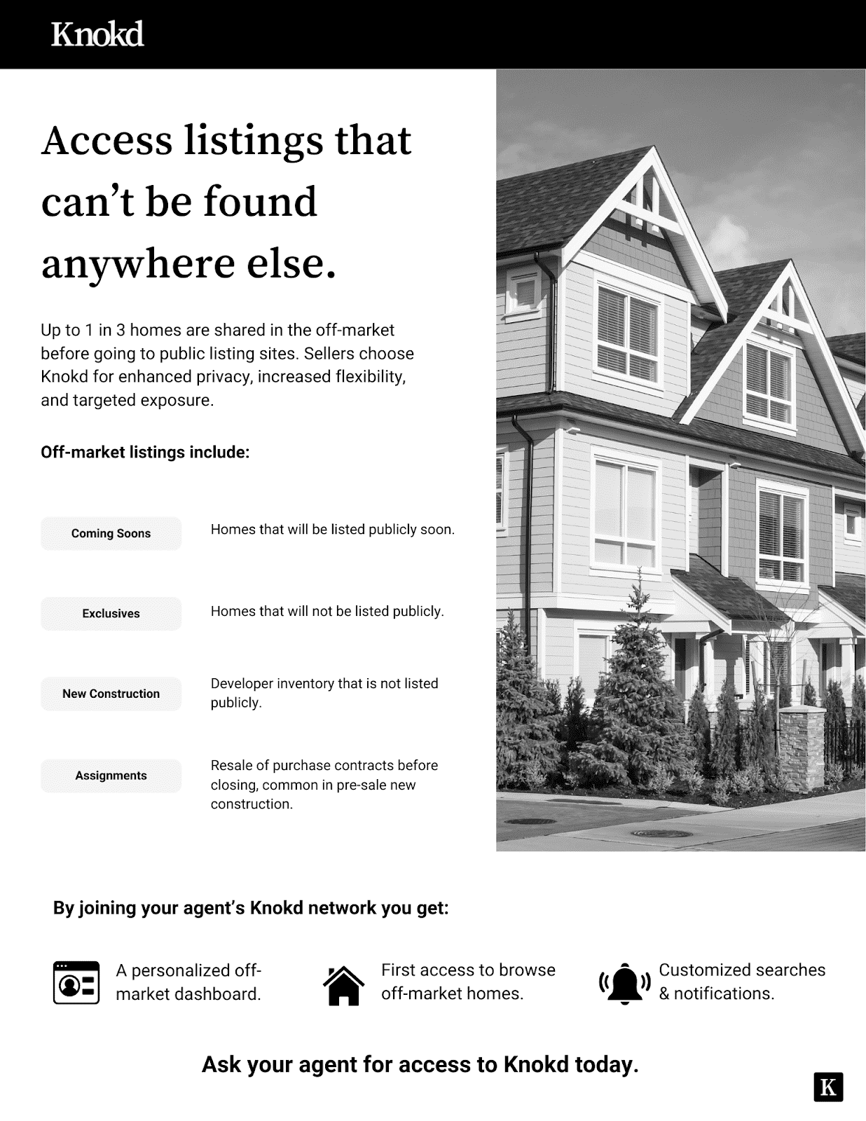 Black and white version of the buyer's flyer